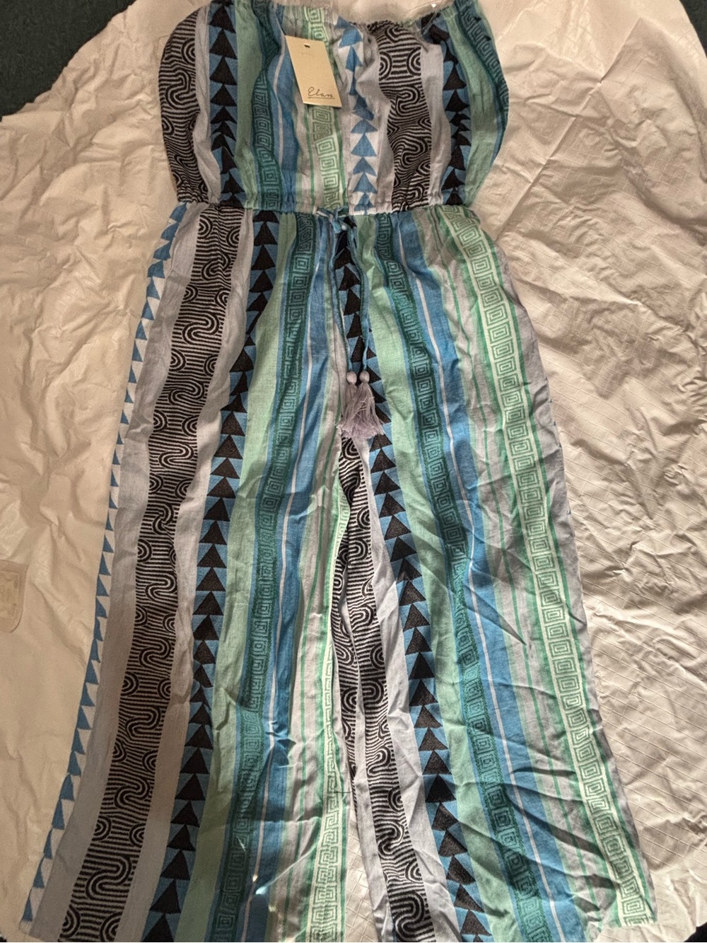 Elan Women's Strapless Cropped Jumpsuit in Blue & Green size Large